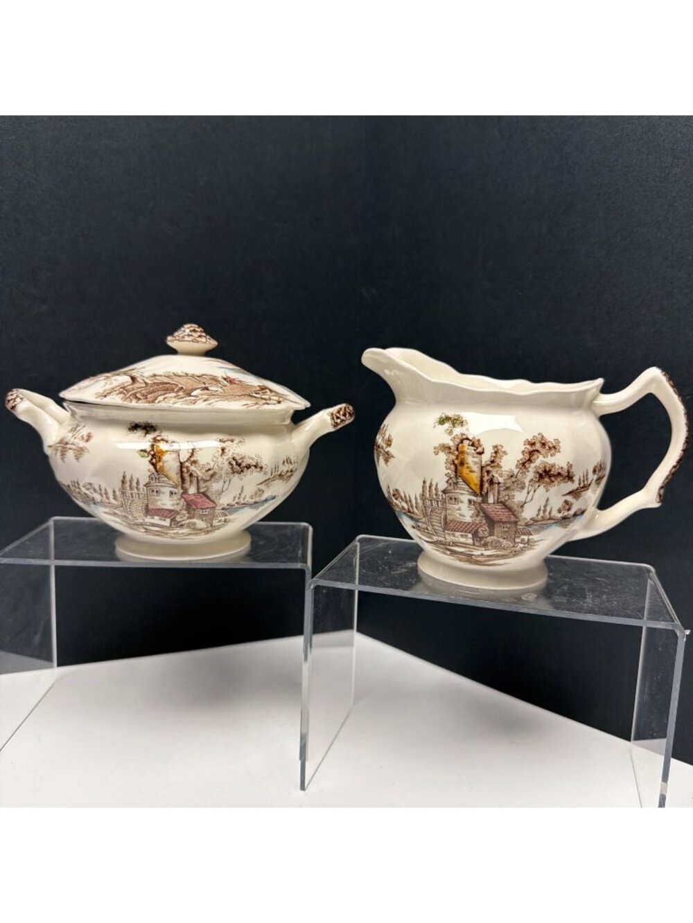 Johnson Brothers The Old Mill Creamer And Sugar Bowl With Lid Made In England